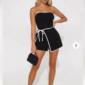 Black and White Strapless Romper